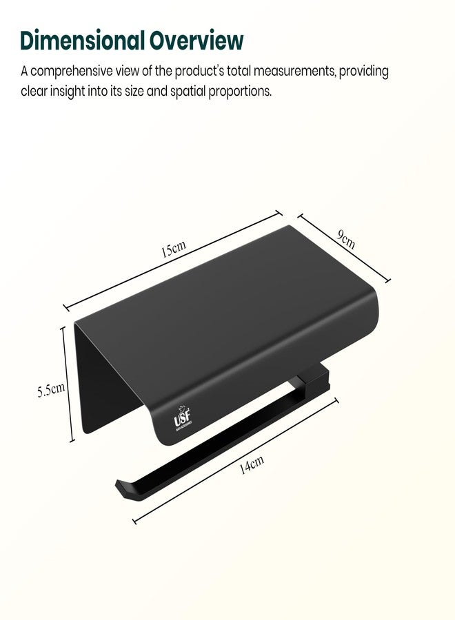 U-S-F BATH ACCESSORIES حامل لفافة ورق التواليت من يو إس إف باث أكسسوارات للحمام، حامل ورق تواليت من الفولاذ المقاوم للصدأ 304، حامل لفافة ورق التواليت، أدوات الحمام (أسود، مربع) - Image 2